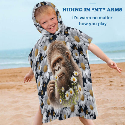Bigfoot, Sasquatch, Daisies, Hooded Terry Cloth Pullover Towel for Kids, Children