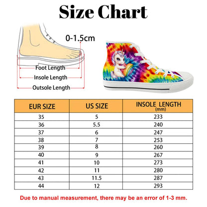 Unicorn on Tie Dye, Women’s High Top Canvas Shoes