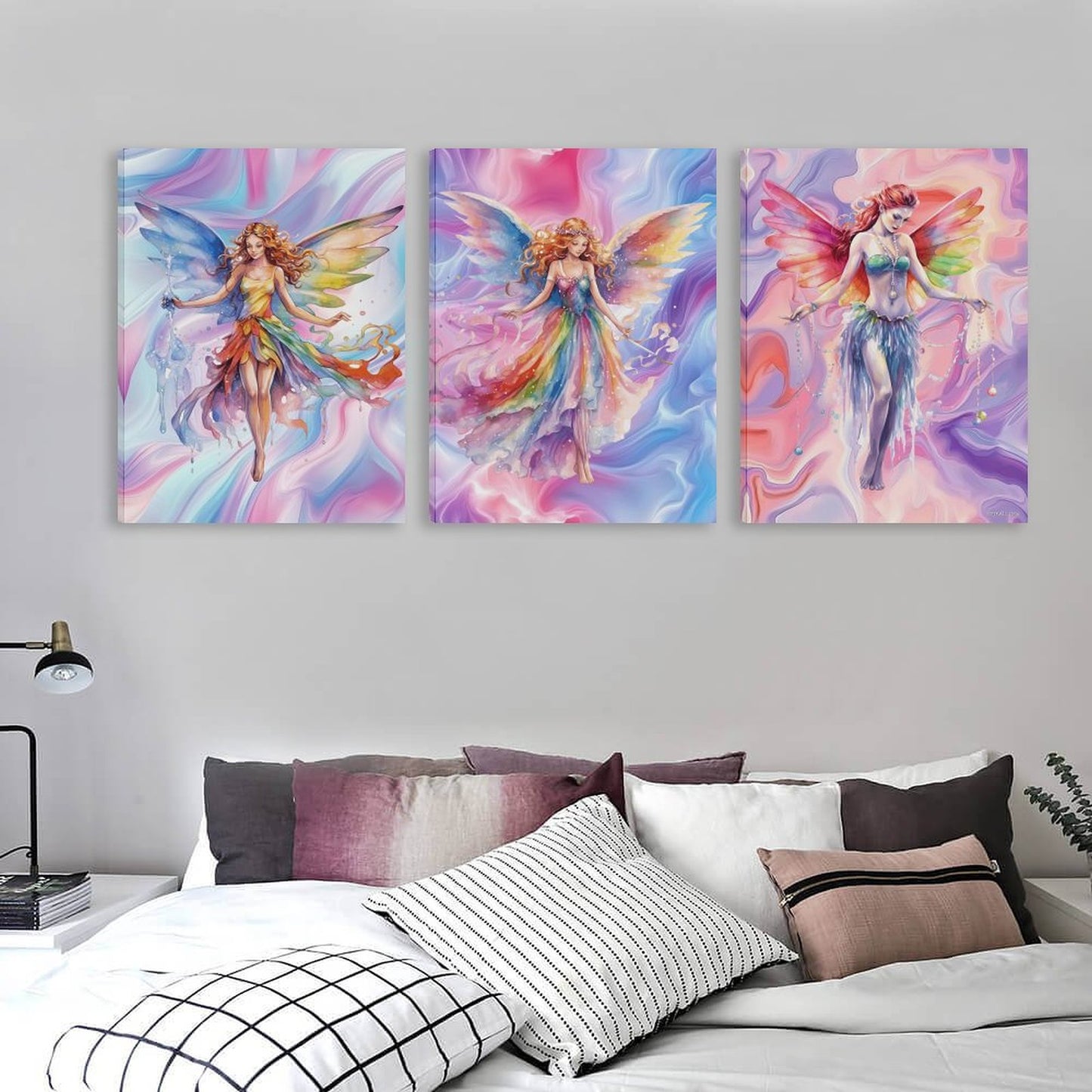 Fairies, Canvas Wall Art - 12”x 16” or 18”x24” (x 3) - Made In USA