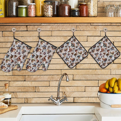 19 Bigfoot Sasquatch Designs- 4 Piece Oven Mitts /Designs Pot Holder Set