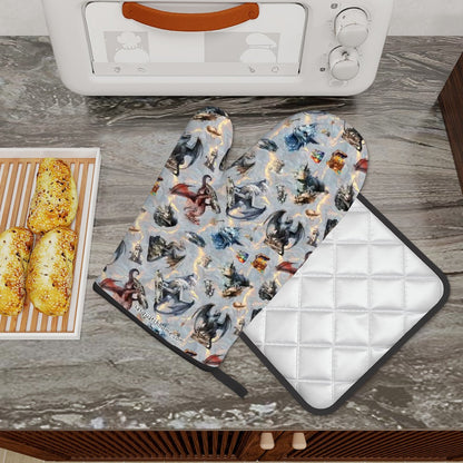 Dragons & Zombies & Smurfs; Oh My! - Oven Mitts and Pot Holders Set of 2
