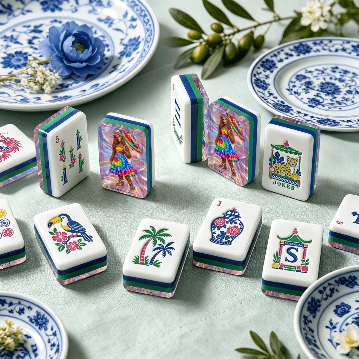Sasquatch Rainbow Dress Chinoiserie Chic American Mahjong Tiles