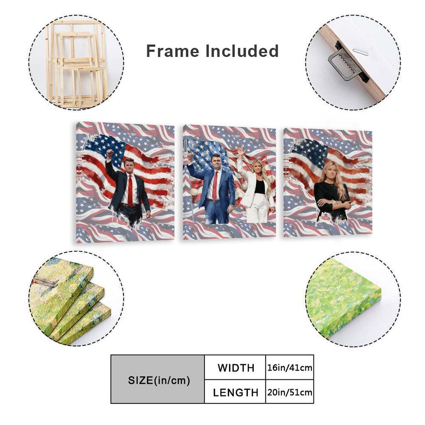 Charlie & Erika Kirk Canvas Wall Art -16”x 20” (x3) - Made In USA