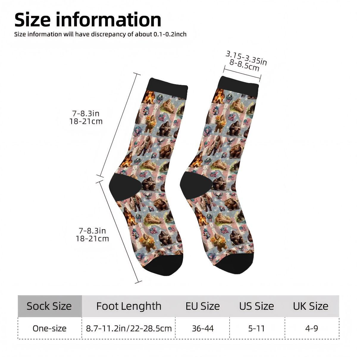 Bigfoot, Sasquatch 19 Designs - Polyester Crew Socks, Bigfoot Socks, Sasquatch Socks, Bigfoot Crew