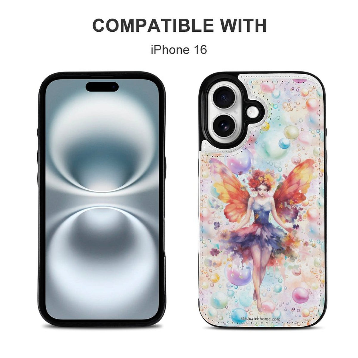 Fairy on Bubbles, iPhone 16 Faux Leather Wallet Case