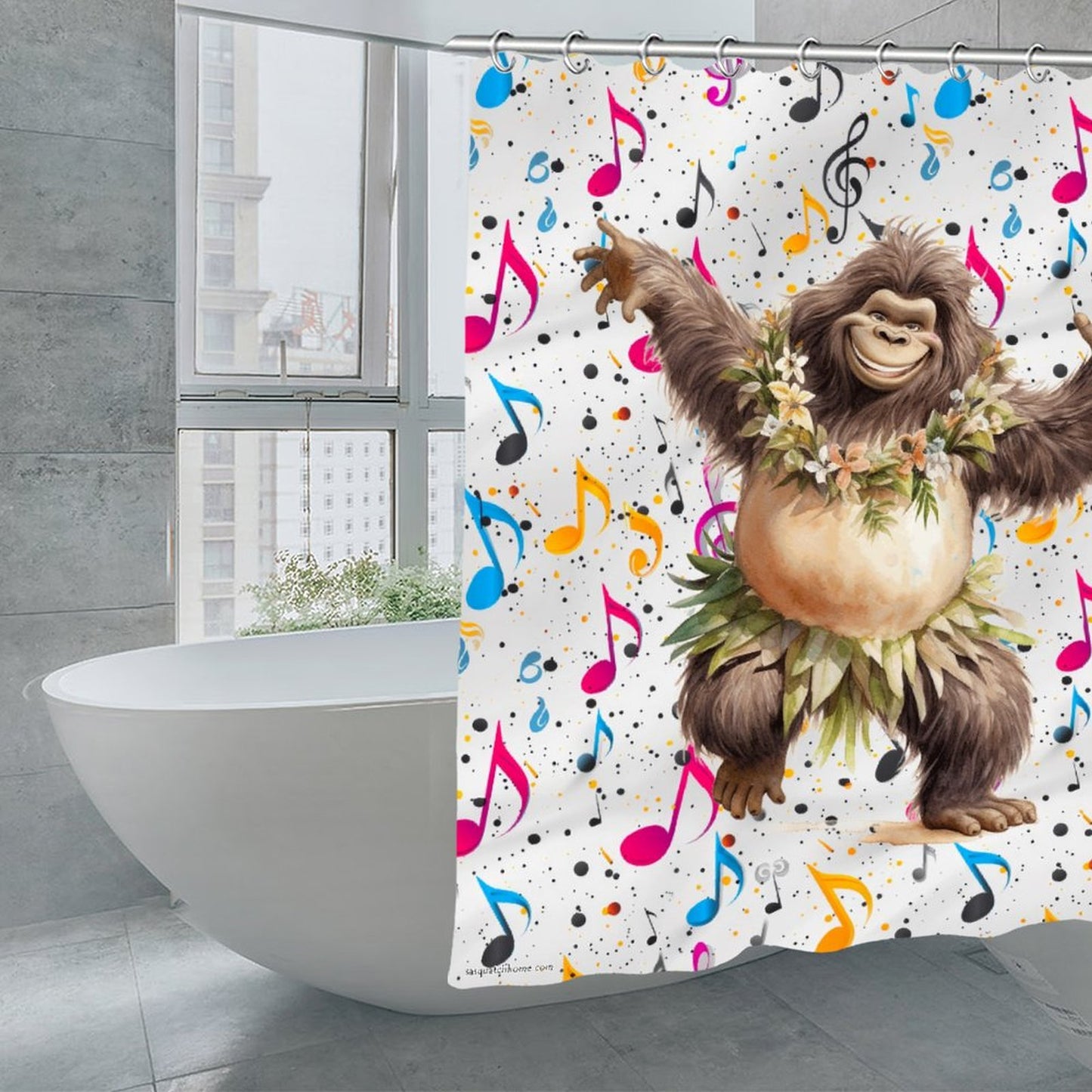 Bigfoot Sasquatch Dancing, Waterproof Polyester Shower Curtain – Made in the USA – 70.8x70.8”