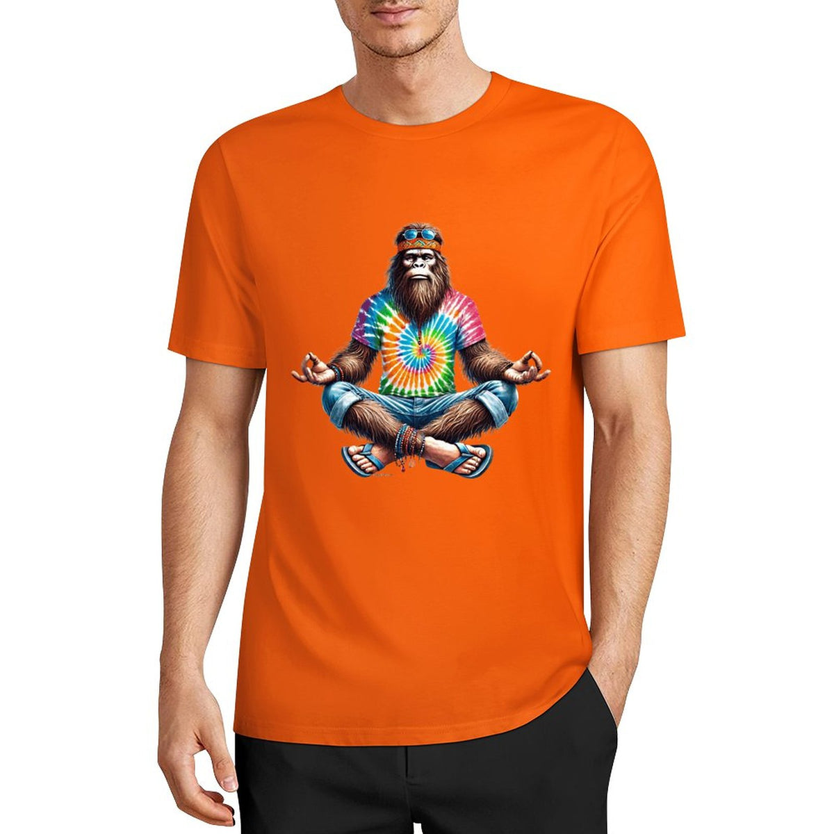 Bigfoot - Sasquatch Hippie Yoga Short Sleeve Cotton T-Shirt