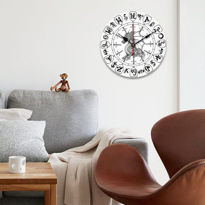 Dragon Themed, B & W Wooden Wall Clock- Made in USA