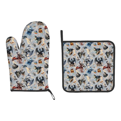 Dragons & Zombies & Smurfs; Oh My! - Oven Mitts and Pot Holders Set of 2
