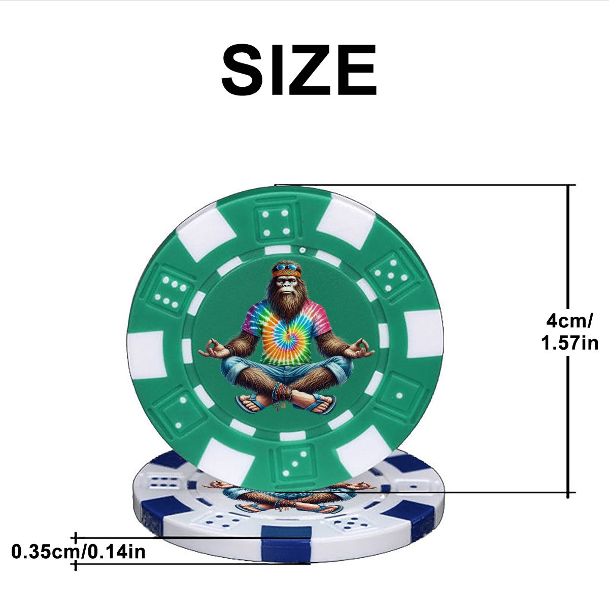 Hippie Tie Dye Sasquatch 10 Piece Poker Chips Set