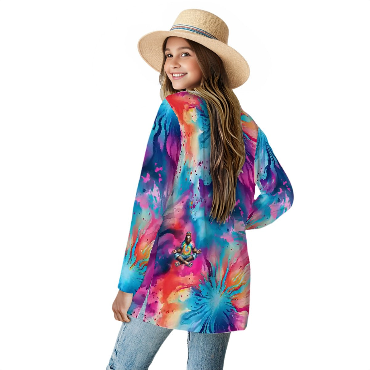 Hippie Tie Dye Bigfoot Sasquatch, Women's Long-Sleeved Cardigan