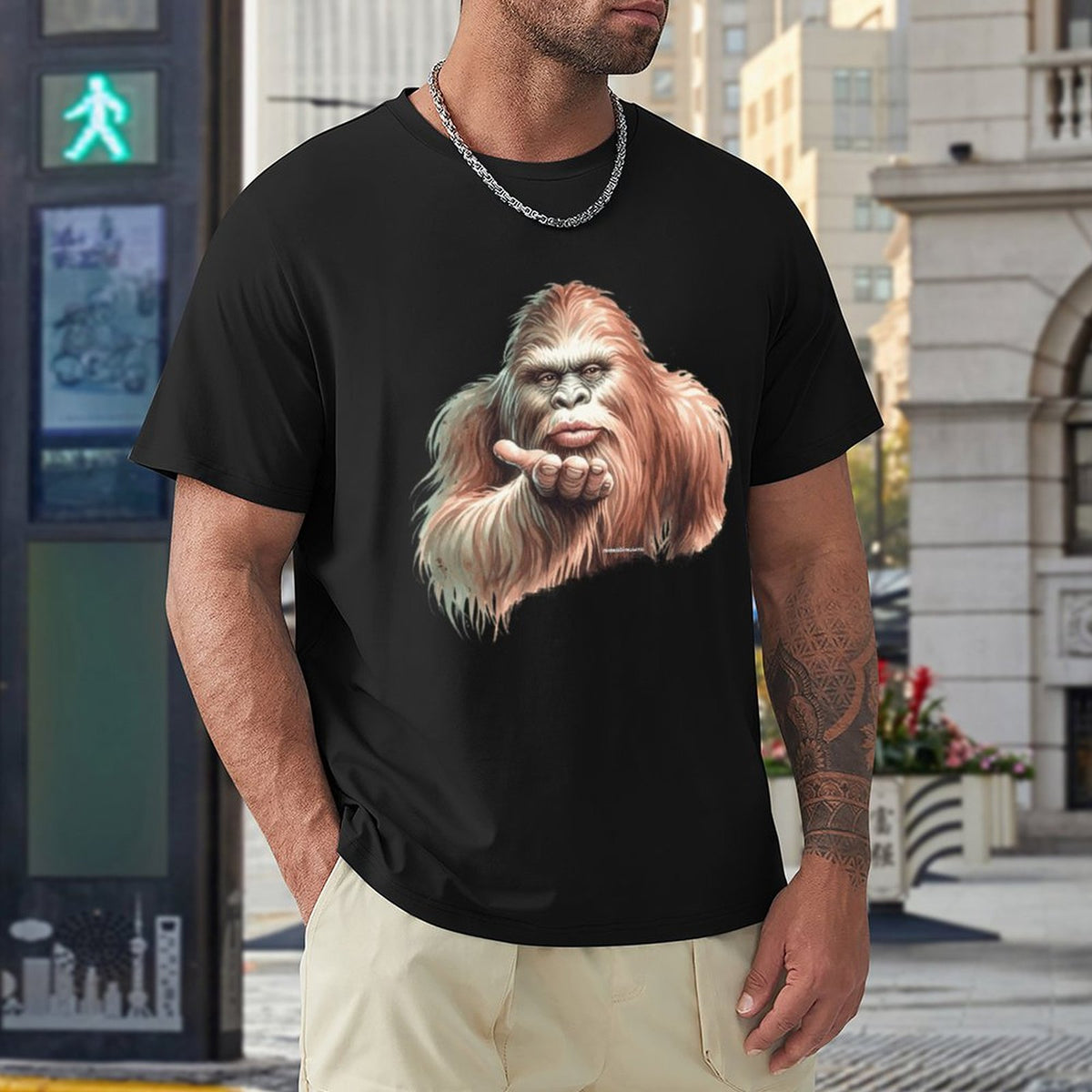 Sasquatch, Bigfoot Blow Kiss, Short Sleeve Cotton T-shirt