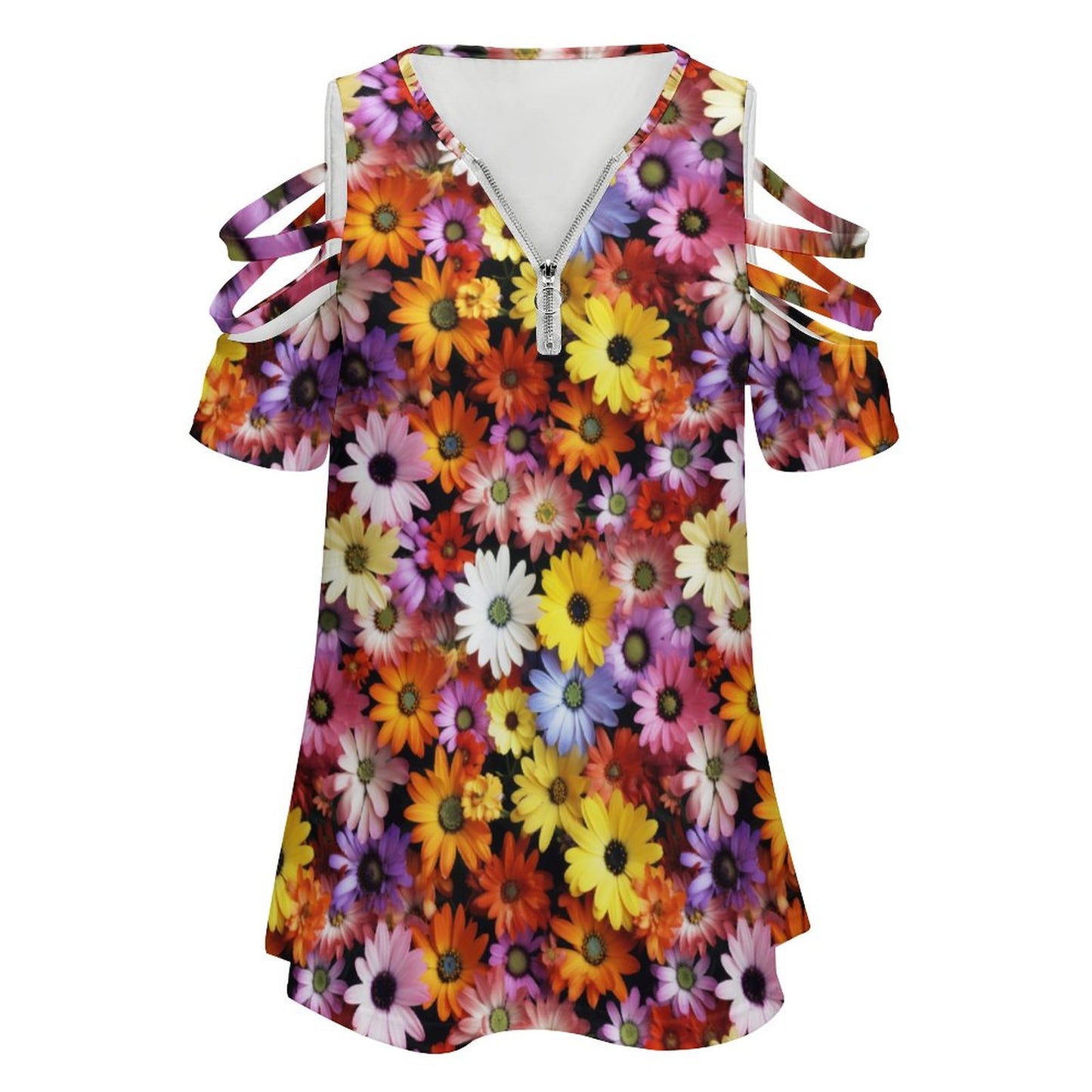 Flowers Women's Zipper T-Shirts, Off shoulder shirt