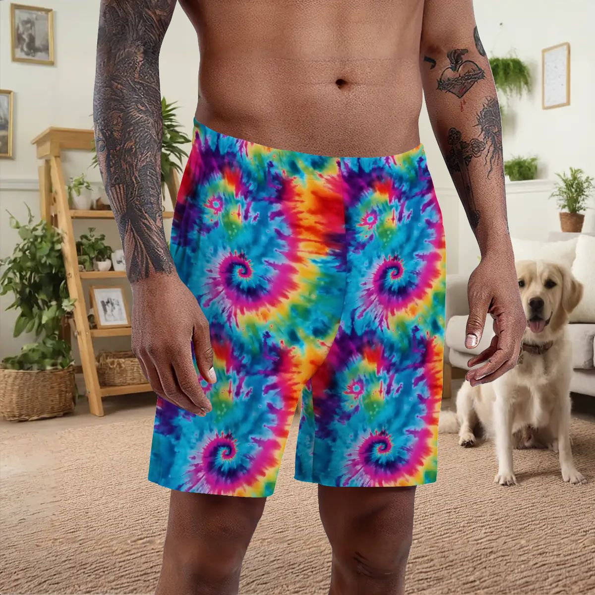 10 New Tie Dye Designs, Men’s Polyester, pocketed, pajama Shorts