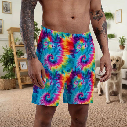 10 New Tie Dye Designs, Men’s Polyester, pocketed, pajama Shorts