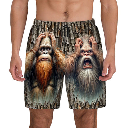 Crazy Bigfoot, Sasquatch, Men Beach Shorts / Swim trunks with 4 Pockets