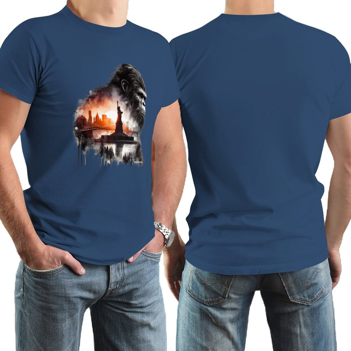 Bigfoot, Sasquatch, Statue of Liberty, Short Sleeve Cotton T-shirt