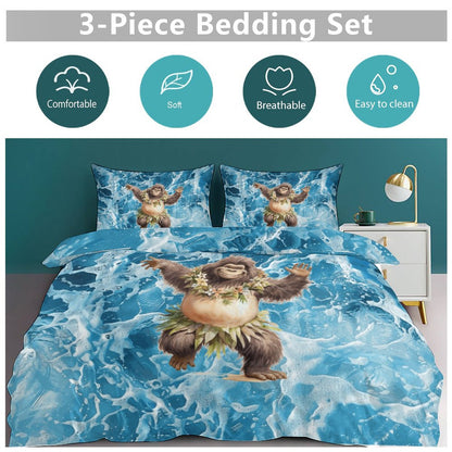 Sasquatch Hula On the Beach 3-Piece Bedding Set-90"x90"/ 229x229cm (Dual-sided Printing)