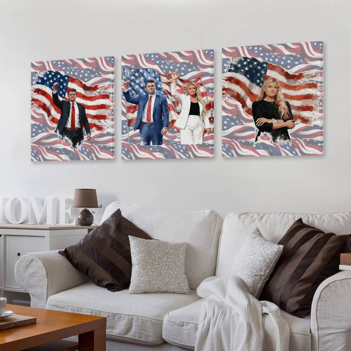Charlie & Erika Kirk Canvas Wall Art -16”x 20” (x3) - Made In USA