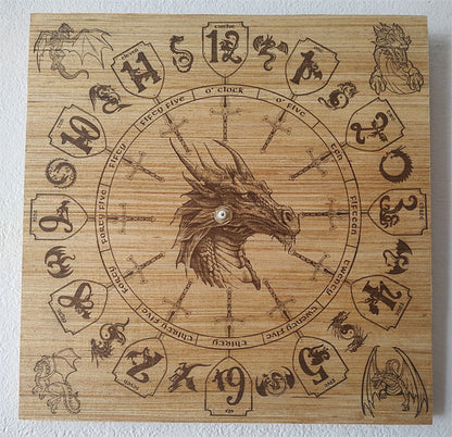 Hand Made Wood Dragon, Laser Etched Dragon Clock, 2 Sizes