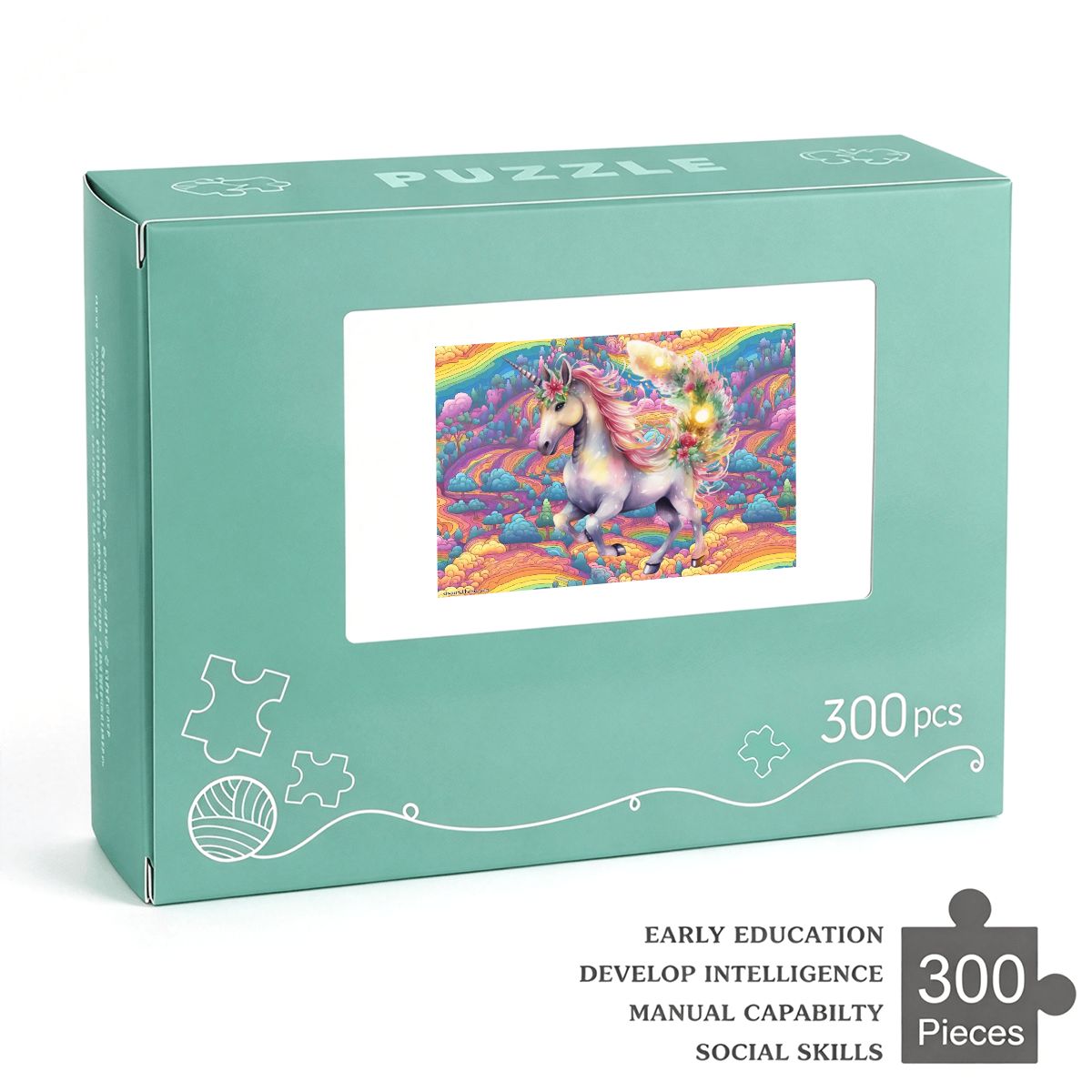 Rainbow Unicorn 300pcs Horizontal Wooden Jigsaw Puzzles