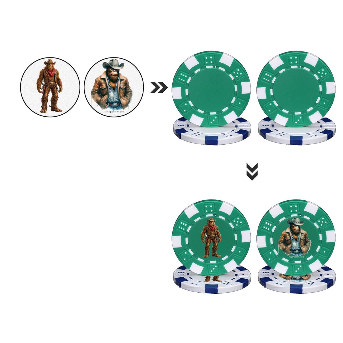 Cowboy Sasquatch 10 Piece Poker Chips Set