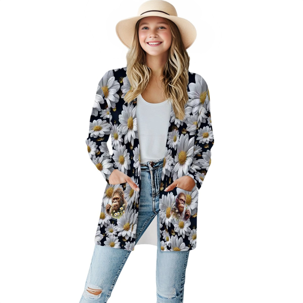 12 Beautiful Flower Designs, Women's Long-Sleeved Cardigan