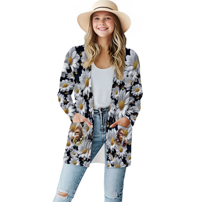 12 Beautiful Flower Designs, Women's Long-Sleeved Cardigan