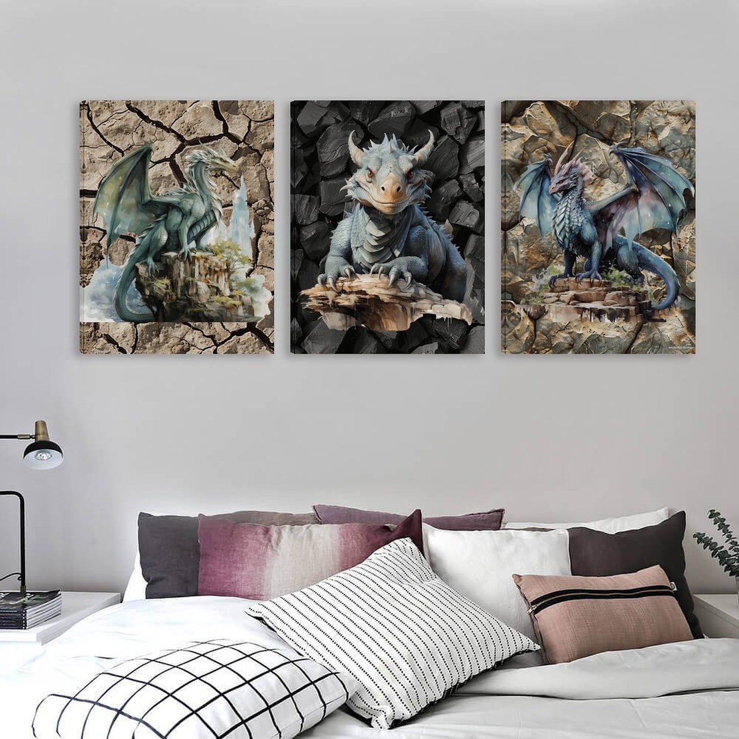 Earth Dragons, Canvas Wall Art - 12”x 16” or 18”x24” (x 3) - Made In USA