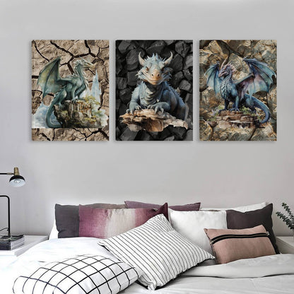 Earth Dragons, Canvas Wall Art - 12”x 16” or 18”x24” (x 3) - Made In USA