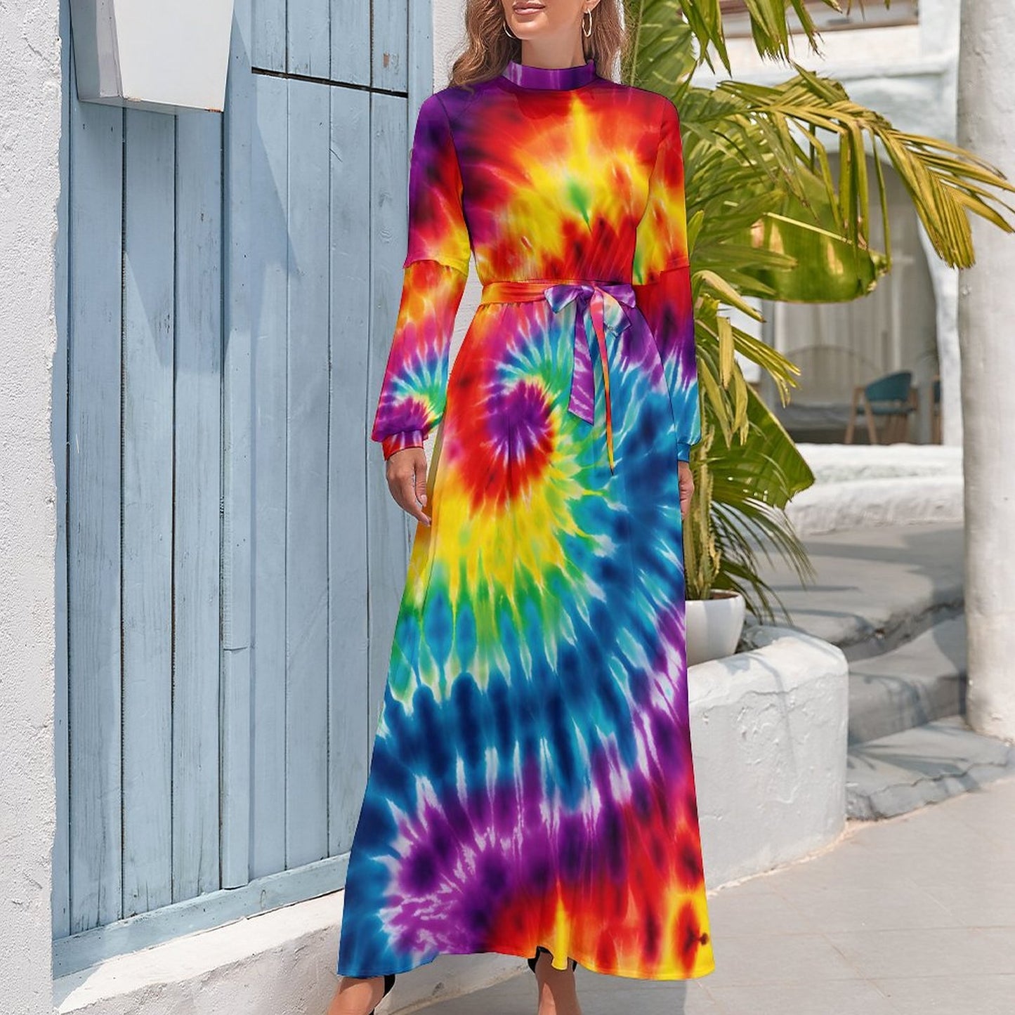 19 Tie Dye Designs Women’s Polyester Turtle Neck Long Dress