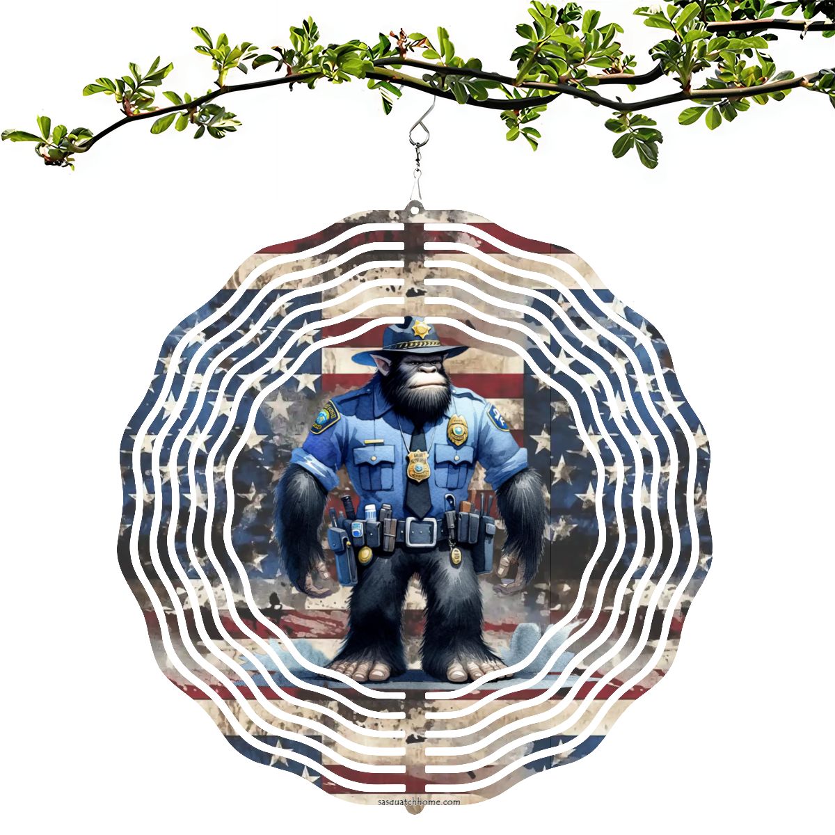 Bigfoot Sasquatch Police, US Made Hanging Metal 3D Wind Spinner, Ornament - MADE IN USA