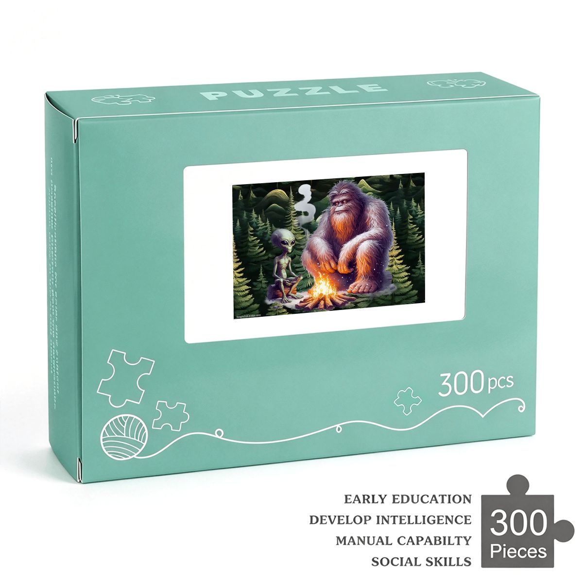 Sasquatch and Alien 300pcs Horizontal Wooden Jigsaw Puzzles