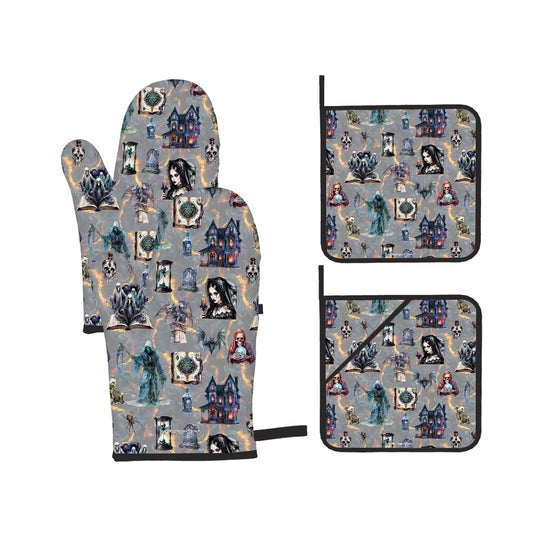 20 Misc Designs, Awesome Designs 4 Piece Oven Mitts / Pot Holder Sets, Smurfs, Dragon, Zombies, Alien