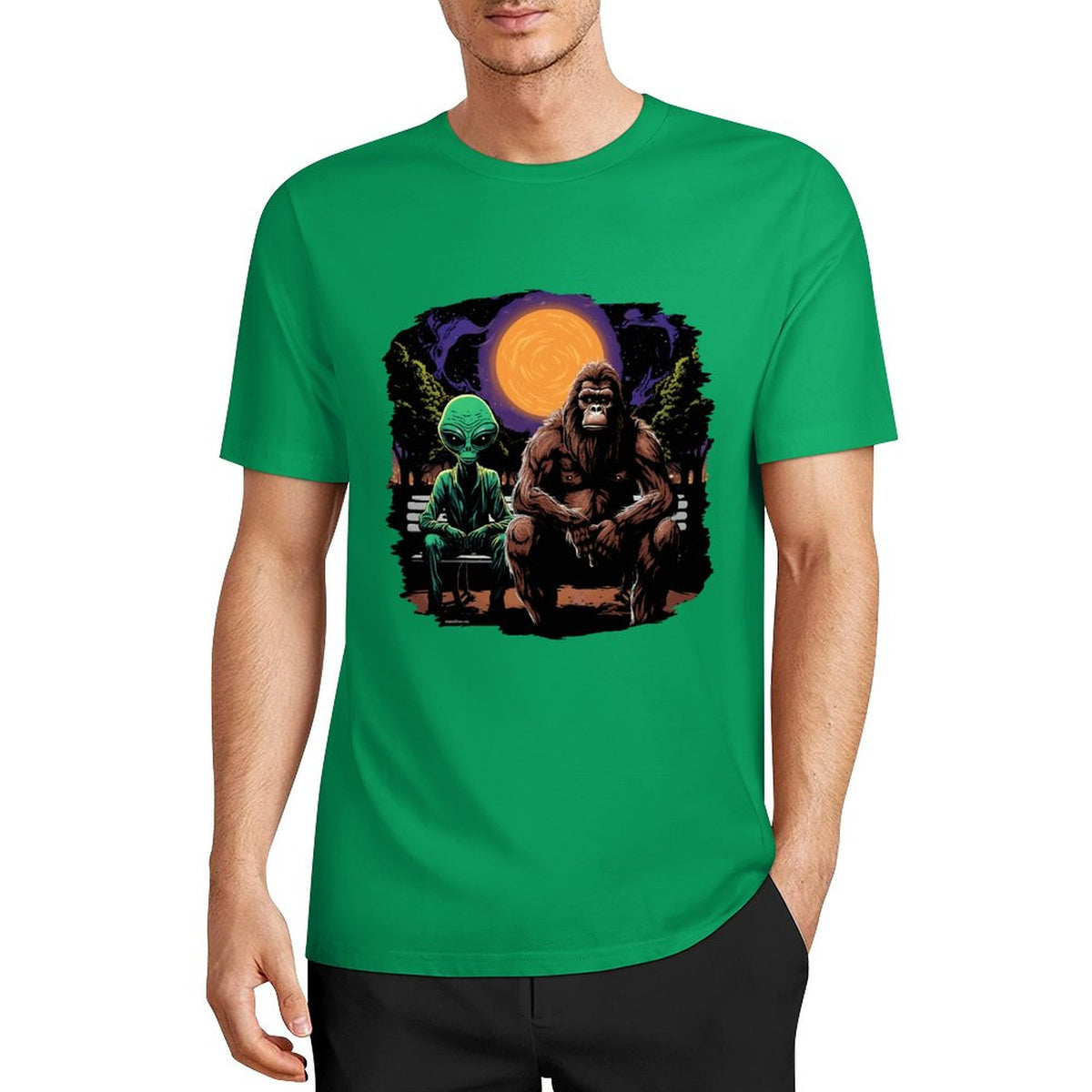 Bigfoot - Sasquatch & Alien Short Sleeve Cotton T-Shirt