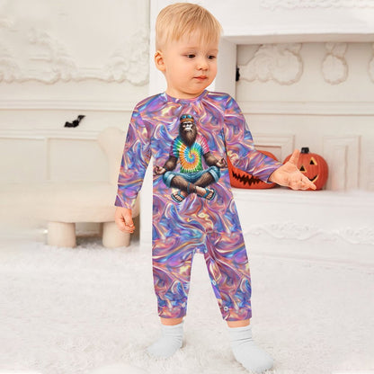 Zen / Yoga Bigfoot / Sasquatch, Long Sleeve Baby / Toddler Romper, Faux Cotton