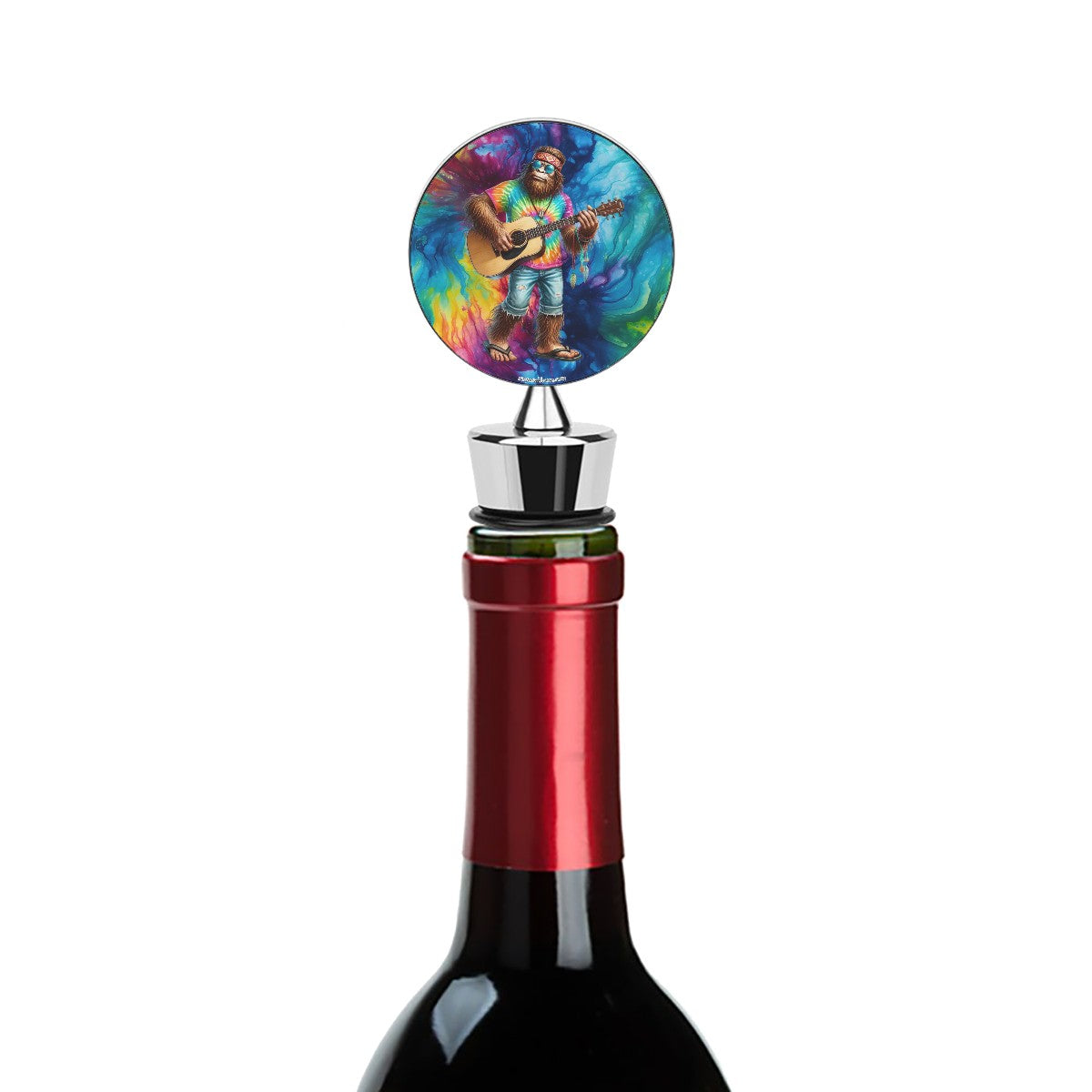 Hippie Sasquatch play Guitar, Wine Bottle Stopper