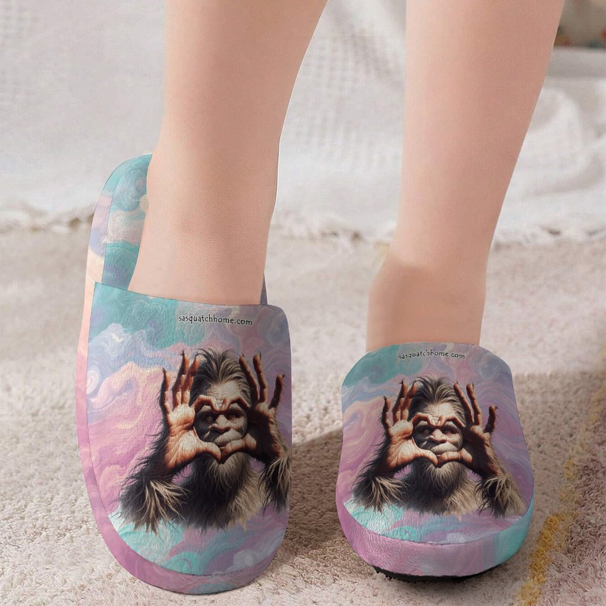 Bigfoot Sasquatch Heart Hands, Flannel Children's Cotton Slippers