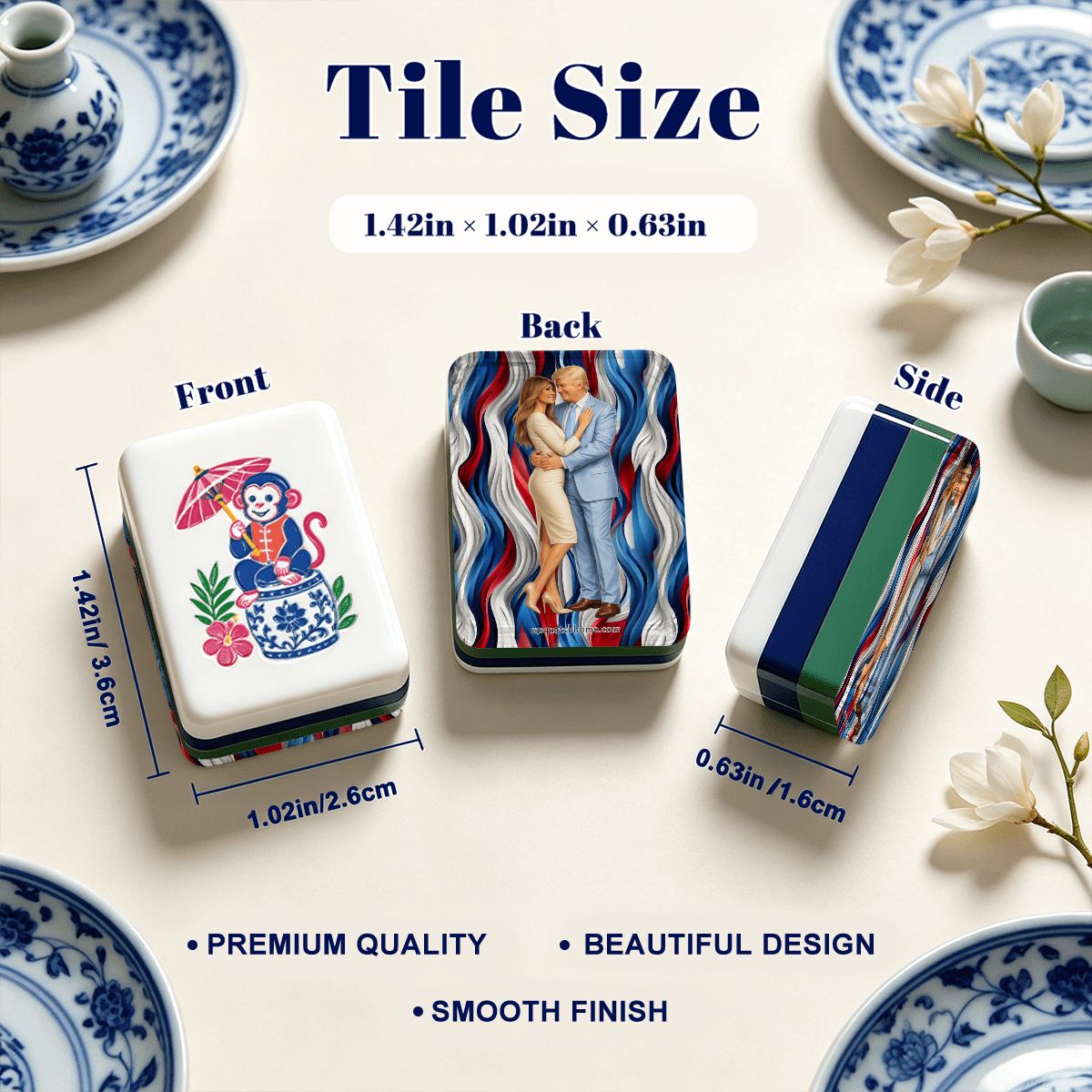Donald and Melania Trump Chinoiserie Chic American Mahjong Tiles