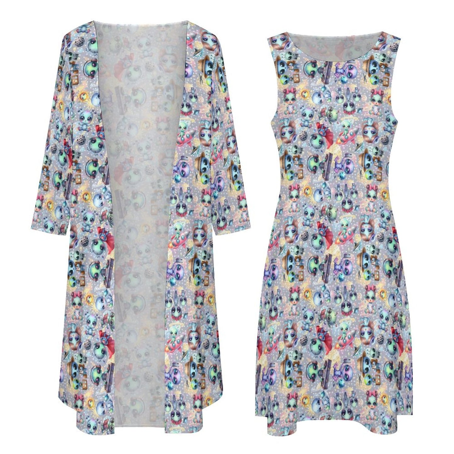 6 Alien Designs, Women’s Long Dress with Cardigan