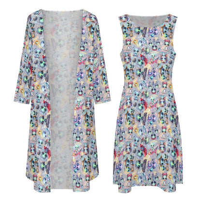 6 Alien Designs, Women’s Long Dress with Cardigan