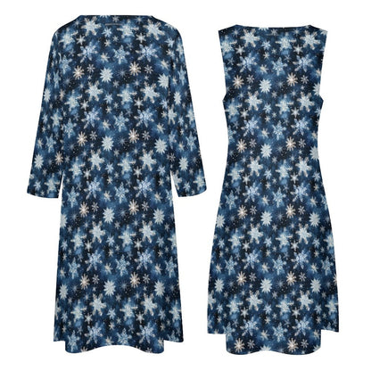 Fun Yeti on Snowflakes, Women’s Long Dress with Cardigan
