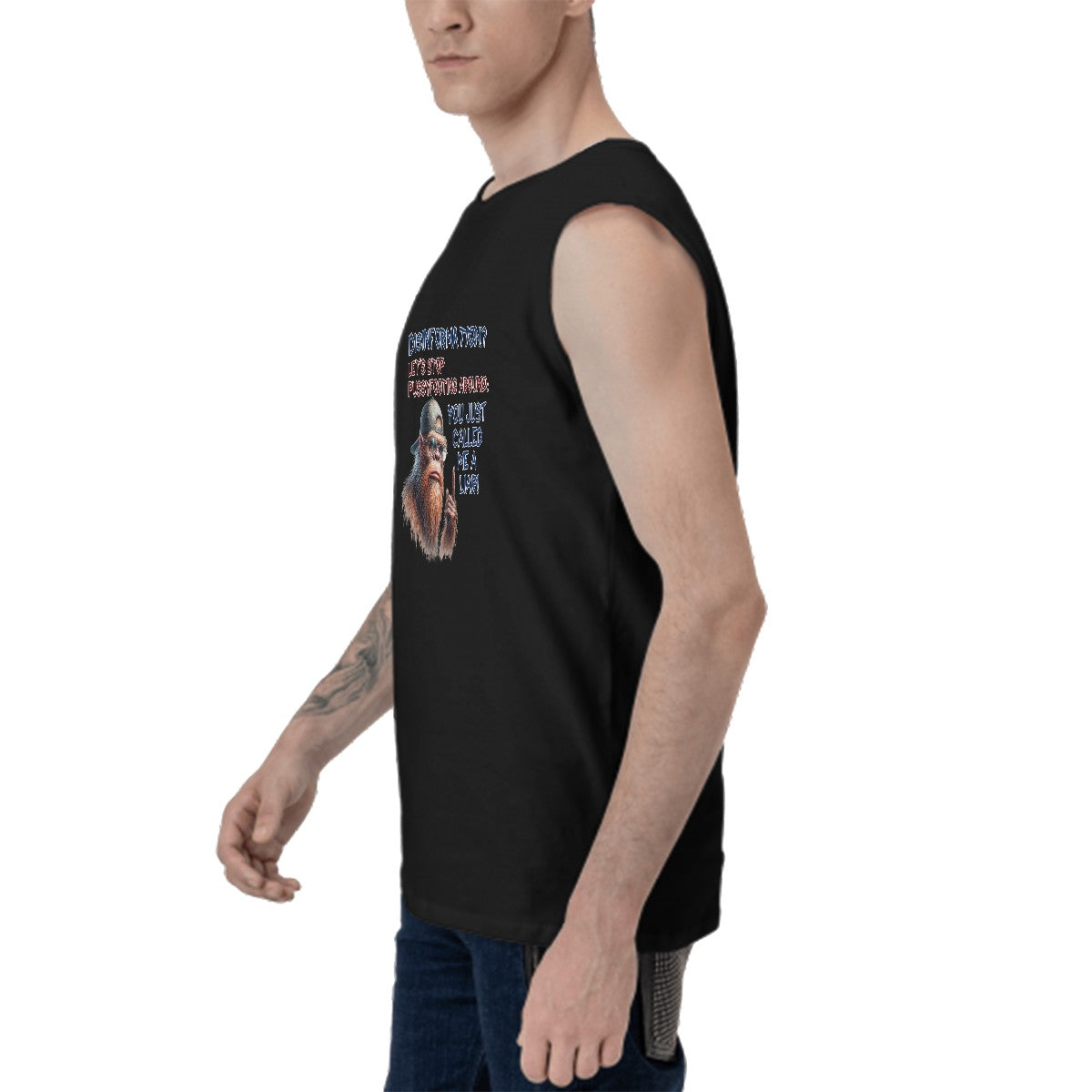 Sasquatch Bigfoot "Disinformation" Men's Cotton Sleeveless T shirt, tank top