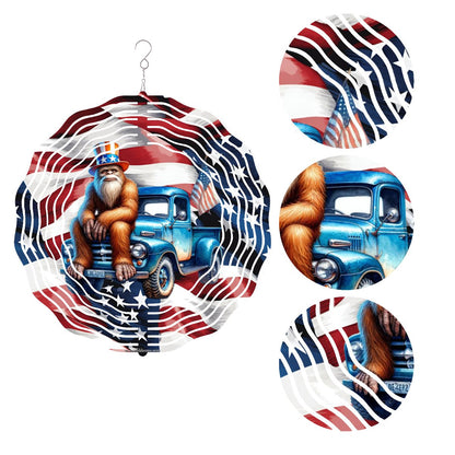 Patriotic Bigfoot, Sasquatch, US Made Hanging Metal 3D Wind Spinner, Ornament - MADE IN USA