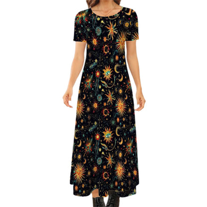 Astronomy Design, Crew Neck Short Sleeve Maxi Dress