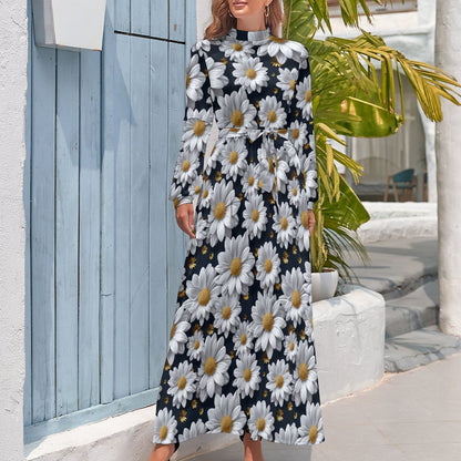 10 Flower Designs Women’s Polyester Turtle Neck Long Dress