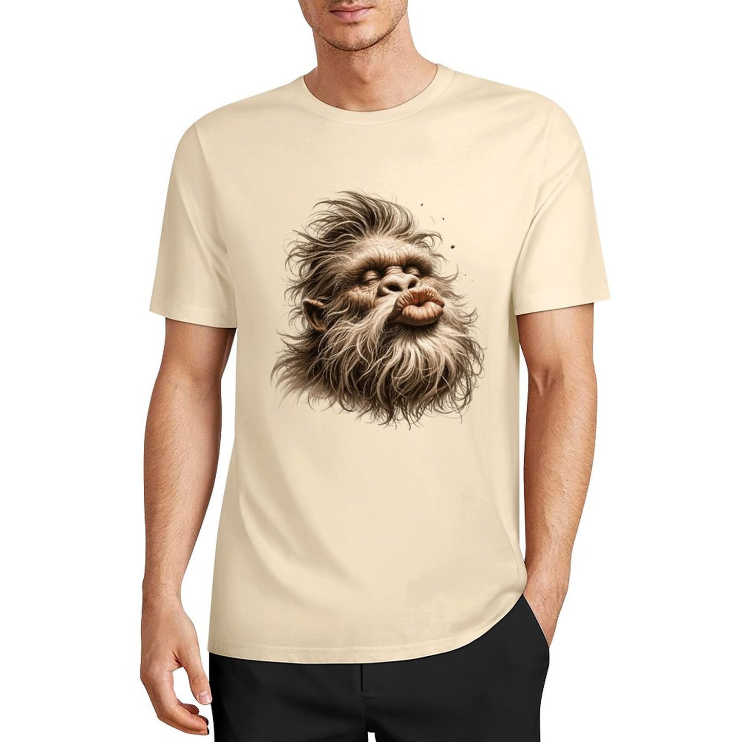 Bigfoot - Sasquatch Kissy Face Short Sleeve Cotton T-Shirt