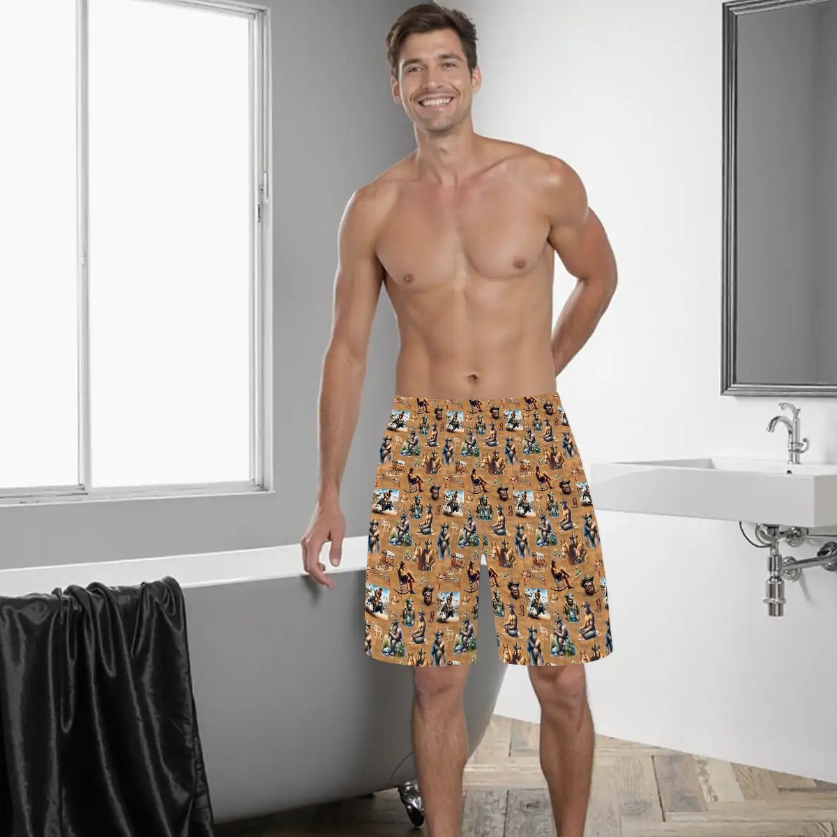 10 Bigfoot / Sasquatch Designs, Men’s Polyester, pocketed, pajama Shorts