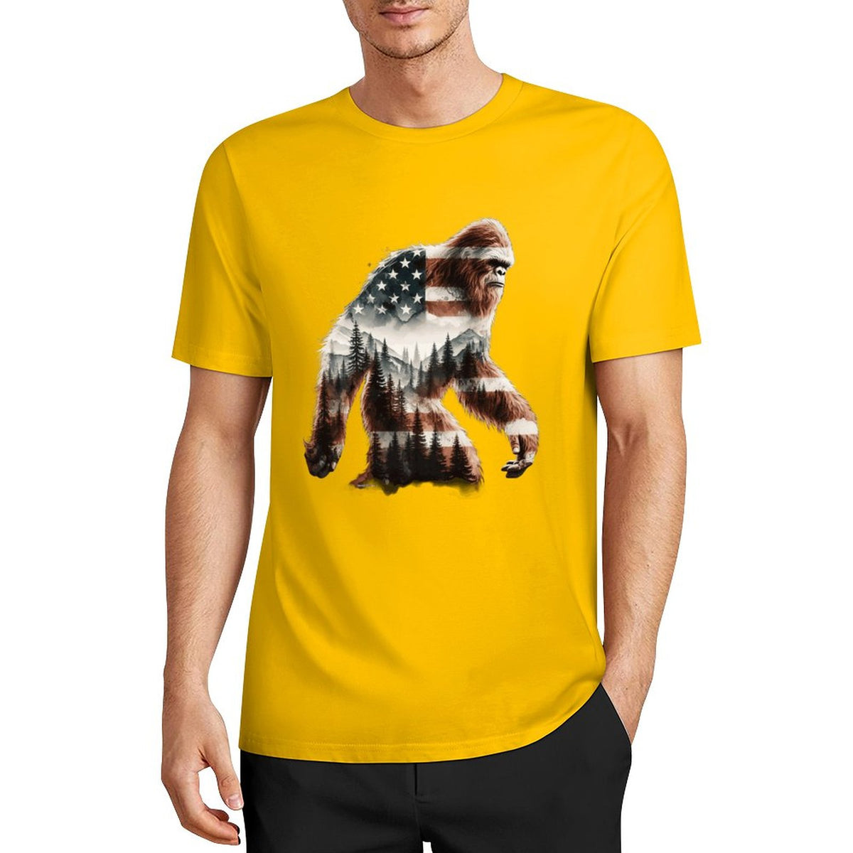 Bigfoot - Sasquatch Flag Scenery Cotton Unisex Long Sleeve T-shirt