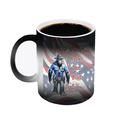 Sarcastic Sasquatch, "Back the Blue" Color Changing 11oz Mug, Color Changing 11oz Mug, Coffee Cup